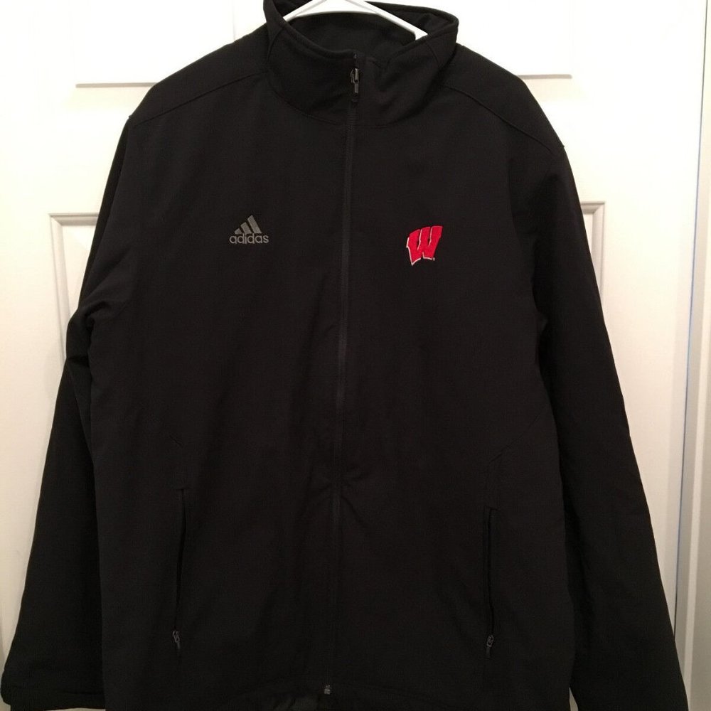 NWT Wisconsin Badgers UW Adidas Sideline Full-Zip Black Red Winter Jacket Large
